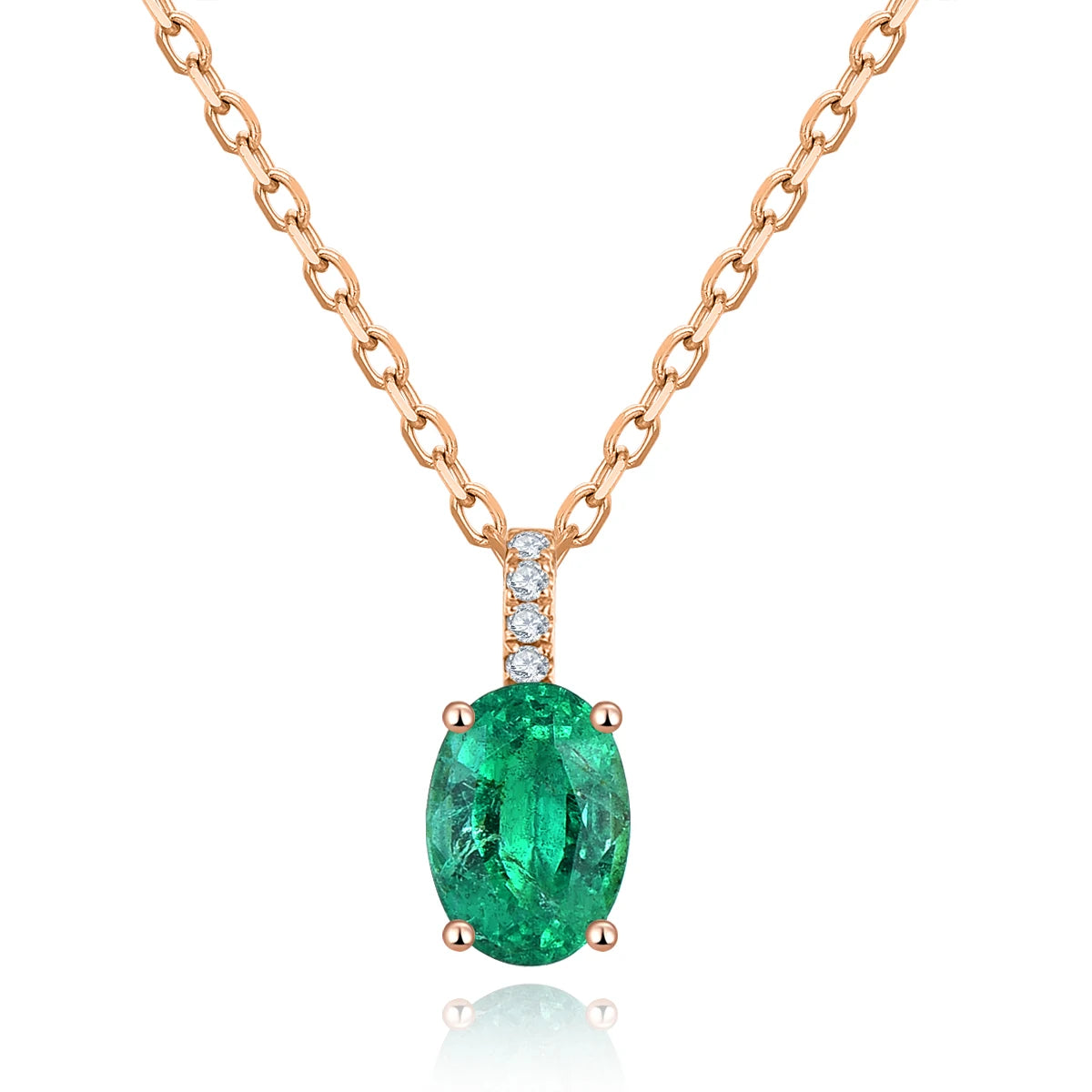 Solid 18K Rose Gold Emerald and Diamond Pendant Necklace - 0.82 Carat Emerald, 0.028 Carat Diamond with Silver Chain