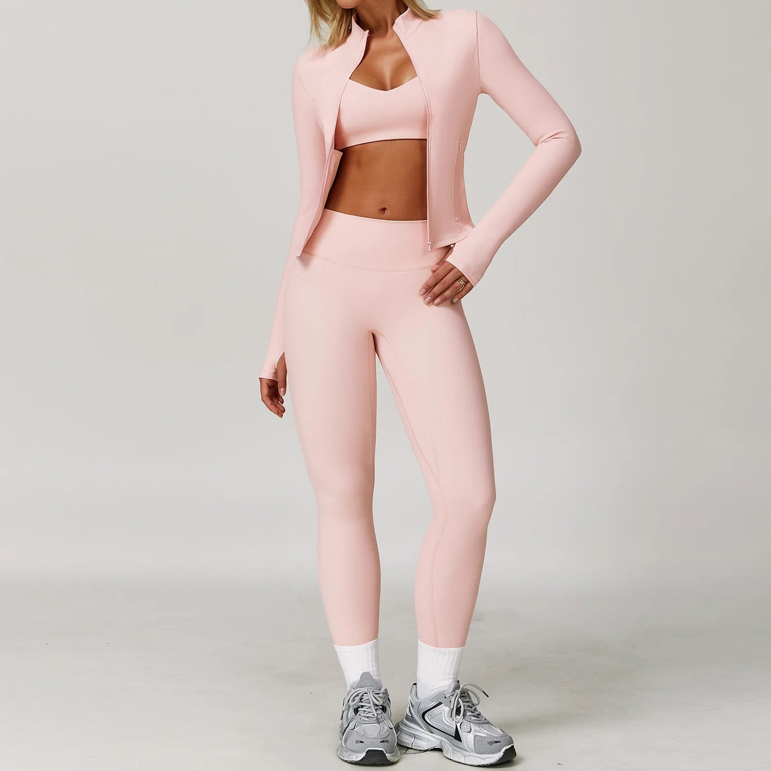 3 Pieces Sports Set Slim Fit Quick Dry Yoga Workout Jacket Breathable Casual Top High Waisted Push Up Fitness Clothes Female