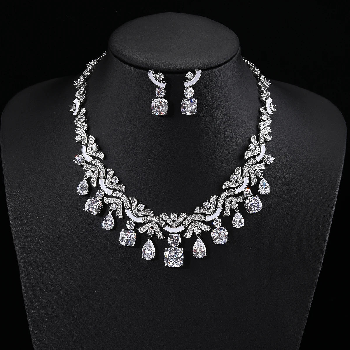 Luxury Cubic Zirconia Jewelry Set White & Green Earrings and Necklace for Women | Bridal Wedding Jewelry Set