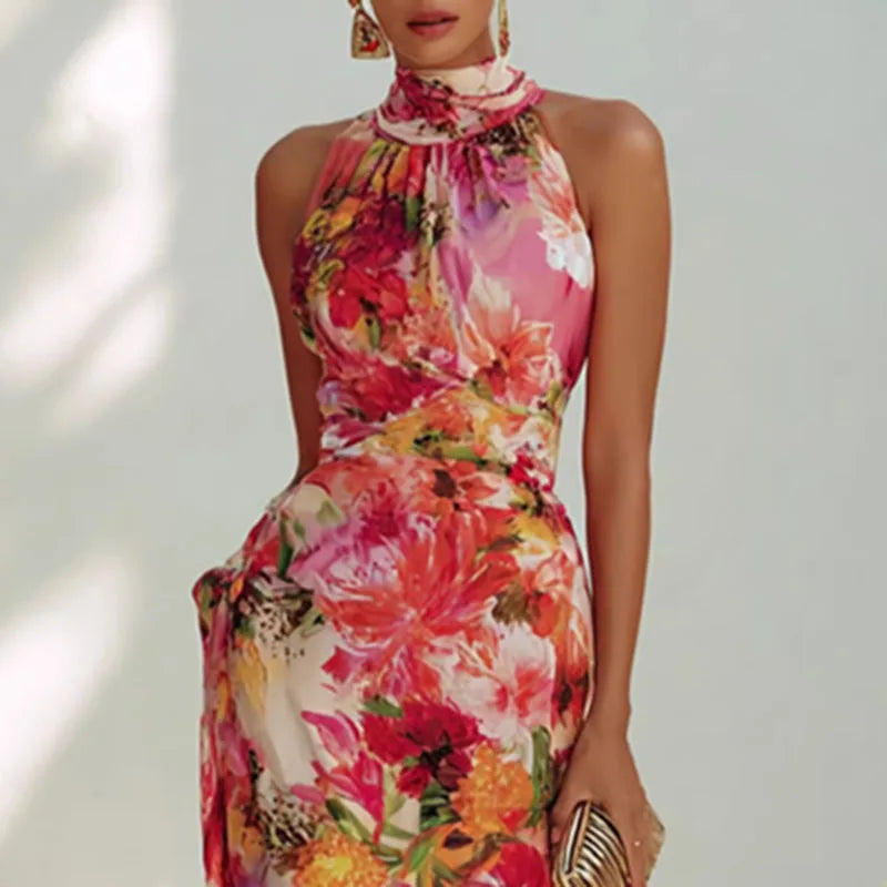 Floral Print Sleeveless Bodycon Summer Dress