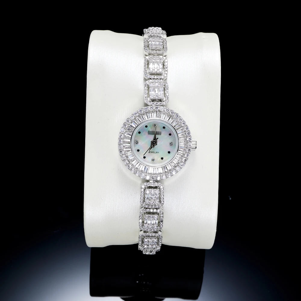 Women's 19cm Crystal Watch | AAA Cubic Zirconia Bracelet Watch | Japan Quartz Movement | Waterproof | Elegant Wedding & Party Jewelry