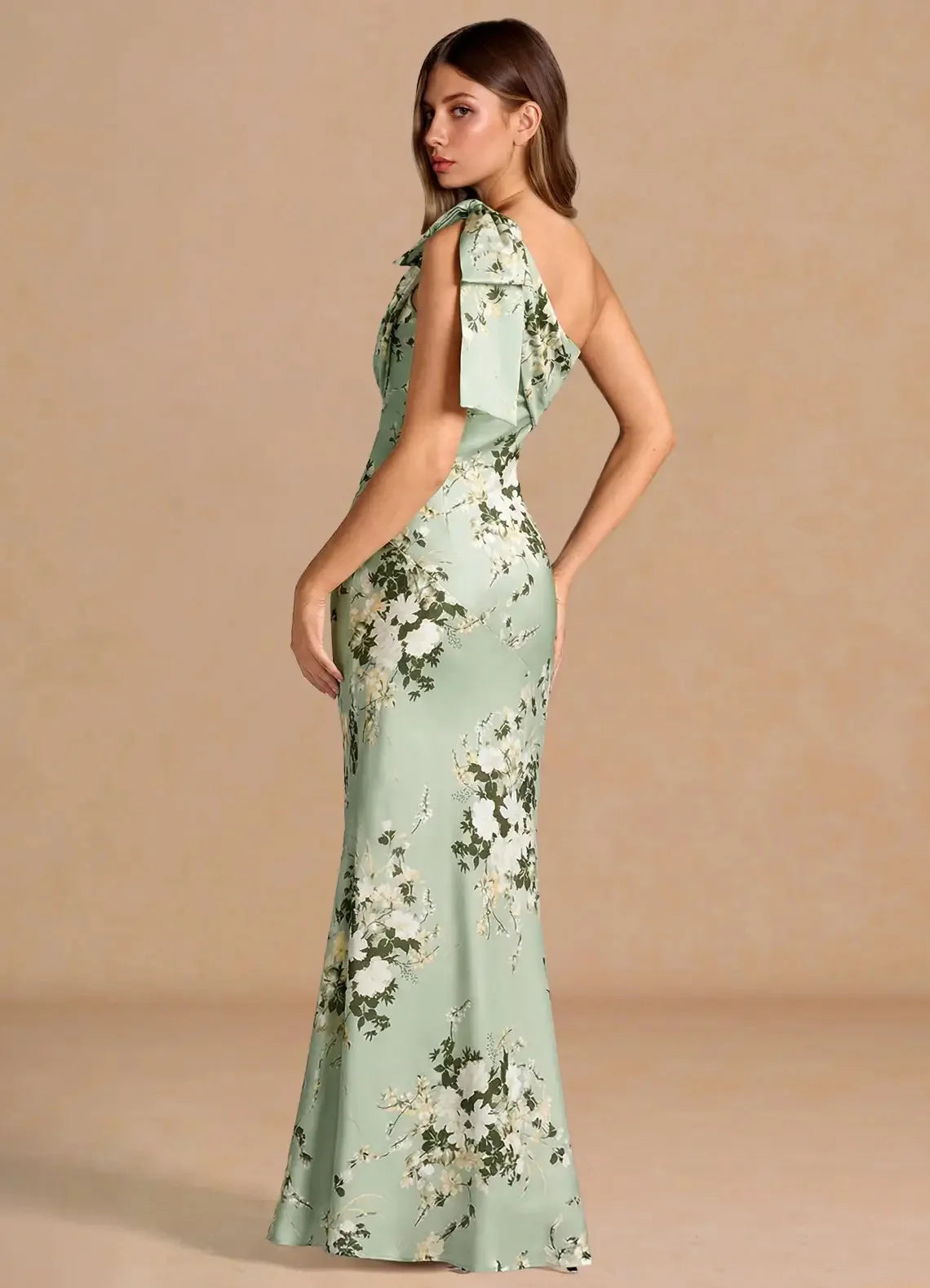 Elegant One-Shoulder Floral Embroidered Mermaid Evening Gown – Backless Floor-Length Formal Dress