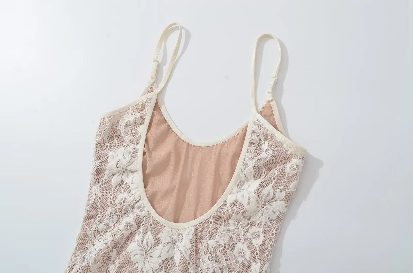 Sexy Sheer Lace Backless Spaghetti Strap Bodysuit with Lining – Slim Fit Tight Short Romper for Women