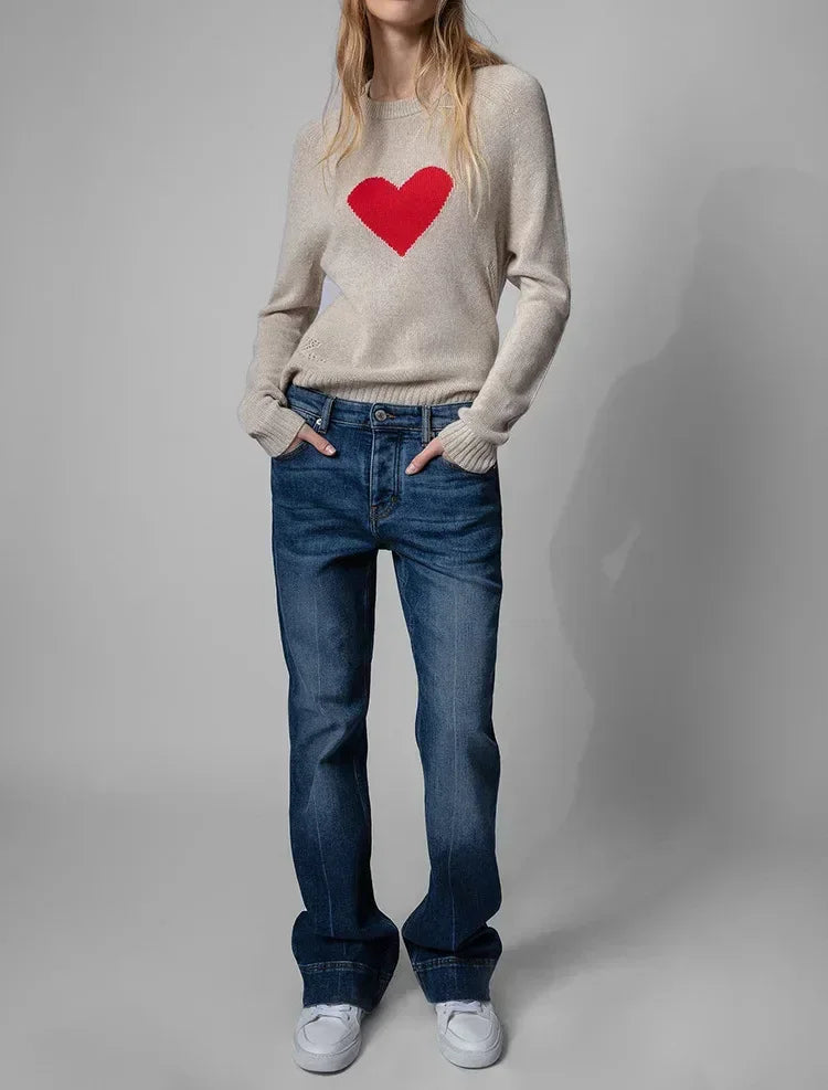 Wool Blend Alma Heart Jacquard Knit Jumper