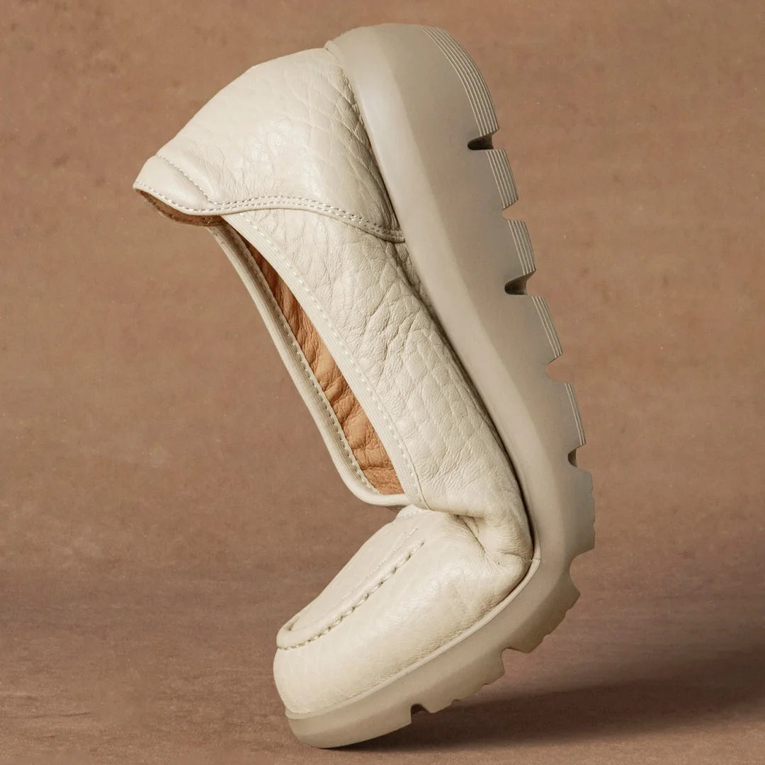 Women’s Sheepskin Slip-On Loafers – Round Toe Thick Sole Platform Flats for Everyday Comfort