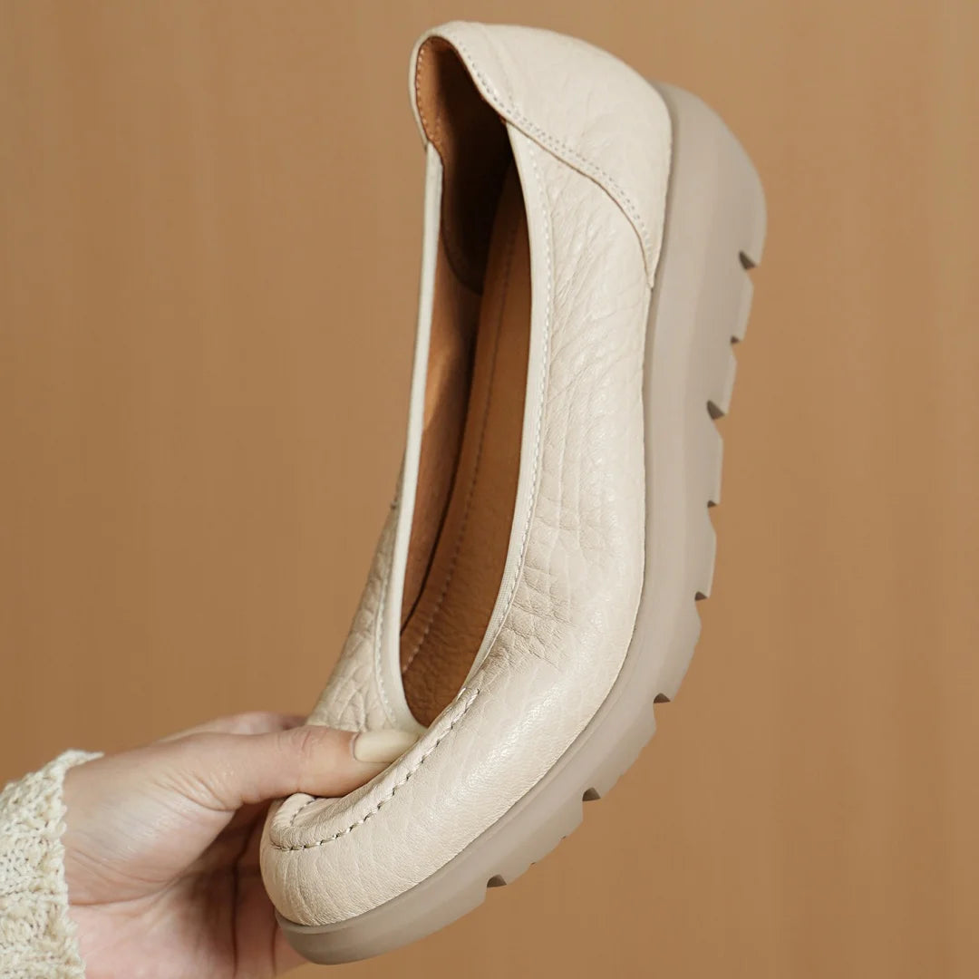 Women’s Sheepskin Slip-On Loafers – Round Toe Thick Sole Platform Flats for Everyday Comfort