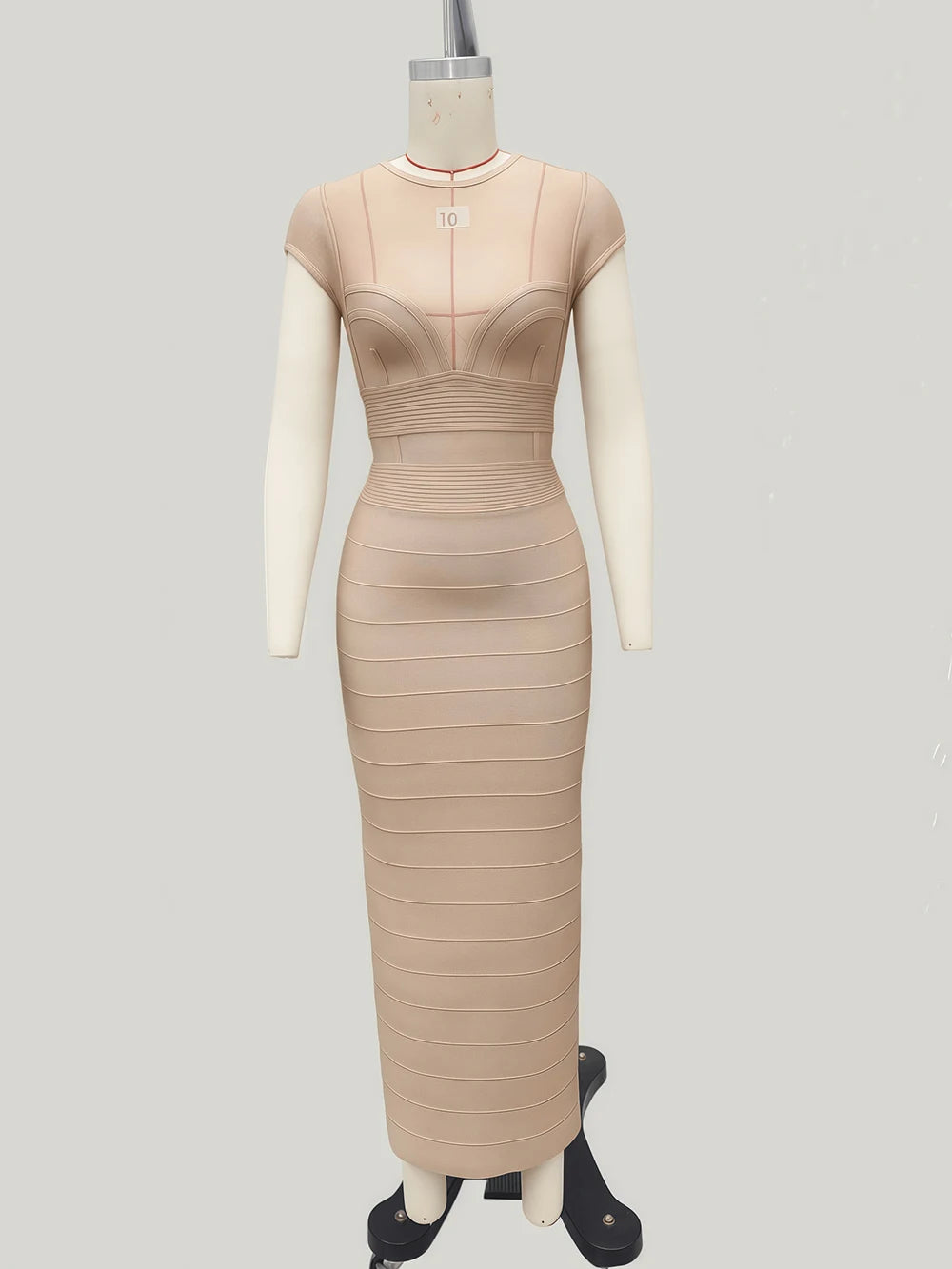 Black Burgundy Mesh Patchwork Bodycon Midi Bandage Dress – Women’s Elegant Club Party Dress