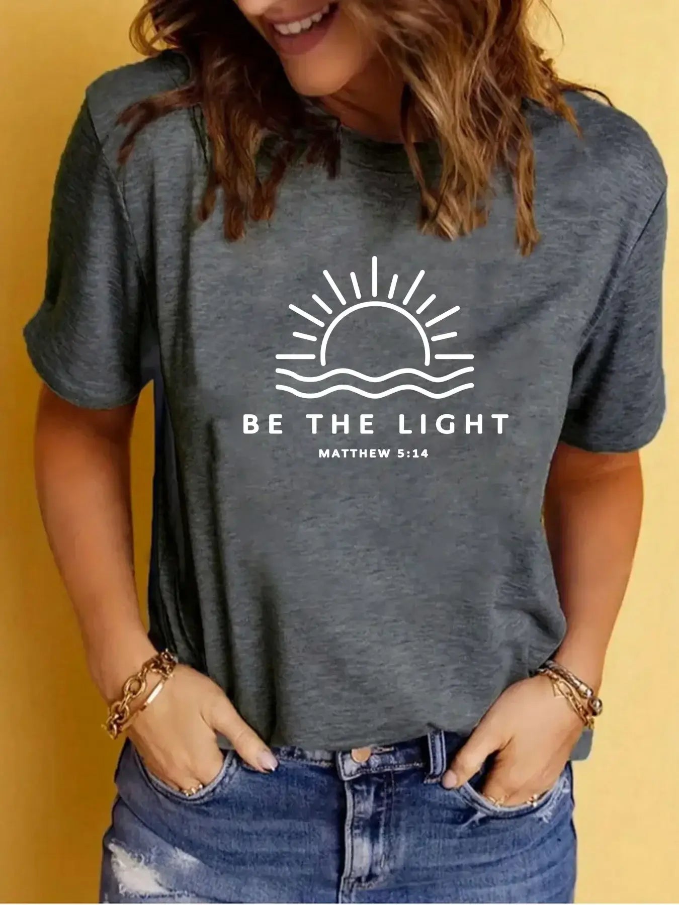 Women's Casual Round Neck 'Be the Light' Design Graphic T-Shirt