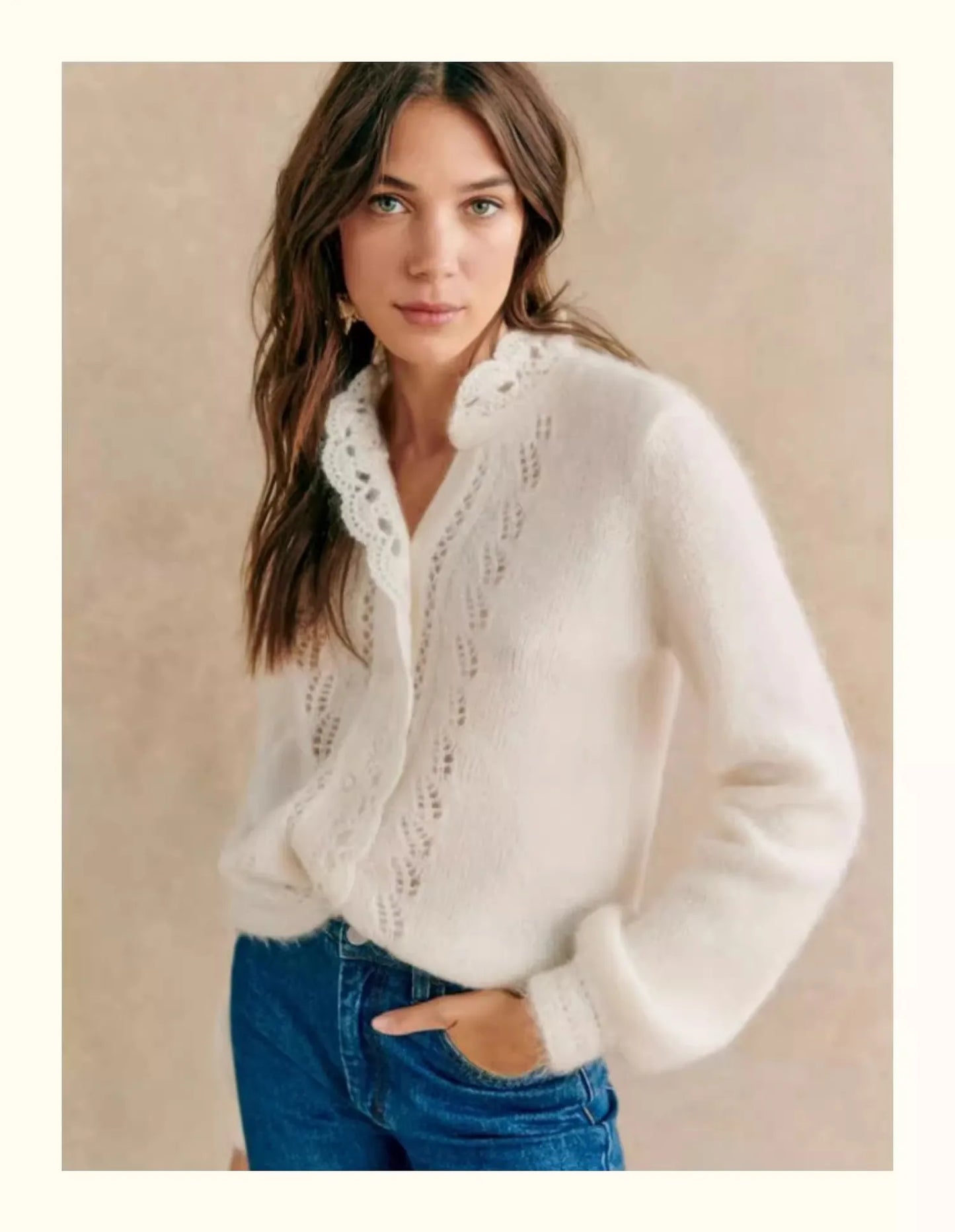 French Design Chic Knitted Cardigan Women'S Spring And Autumn Retro V-Neck Soft Glutinous Long Sleeved Sweater