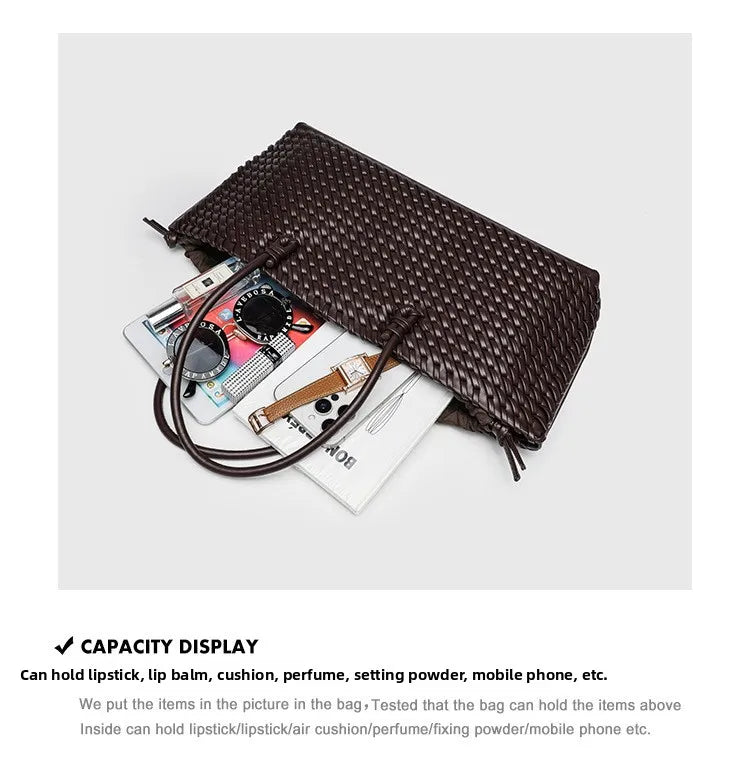 2025 New Women's Large Capacity Shopping Bag Tote Basket Woven Single Shoulder Fashion High End Handbag PU Leather Crossbody