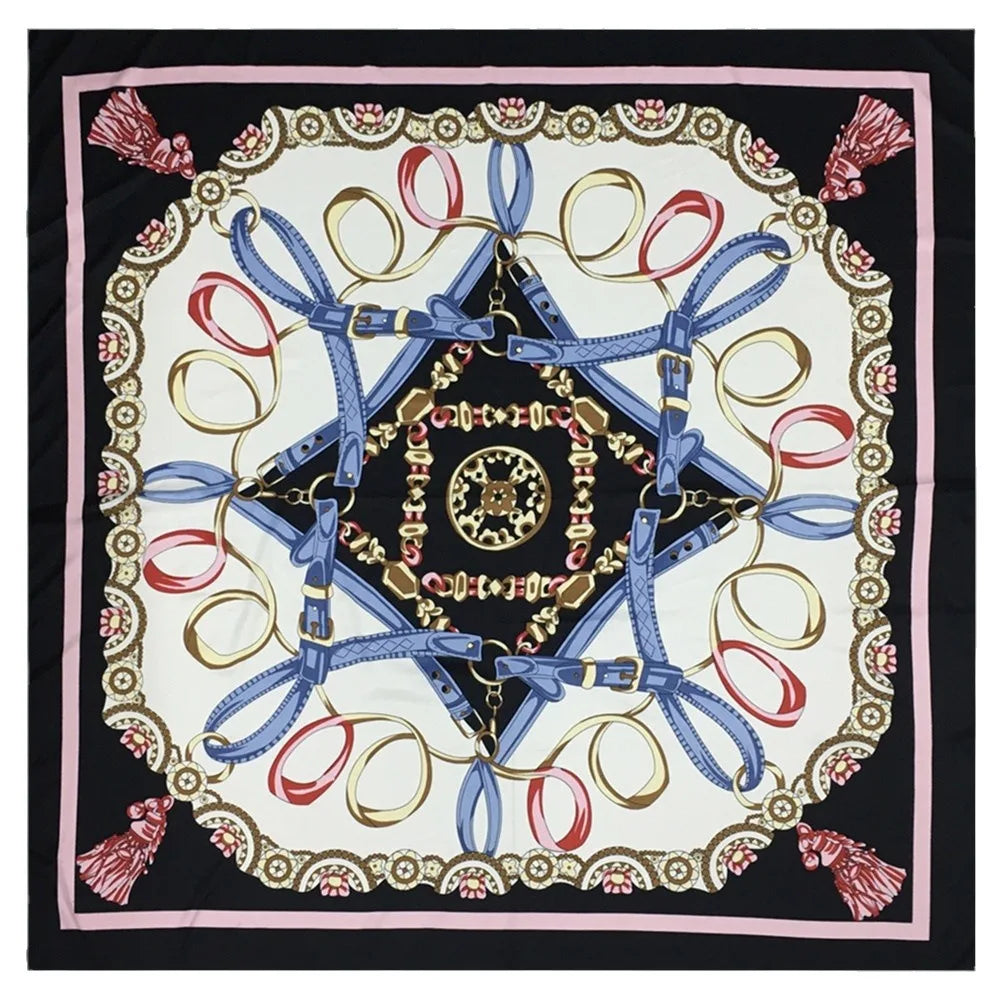 130*130cm 100% Twill Silk Scarf Women Luxury Chain Print Beach Shawl Square Bandana Kerchief Femme Fourlard Echarpes Stoles