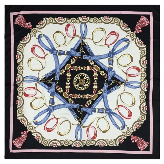 130*130cm 100% Twill Silk Scarf Women Luxury Chain Print Beach Shawl Square Bandana Kerchief Femme Fourlard Echarpes Stoles - HER SHOP