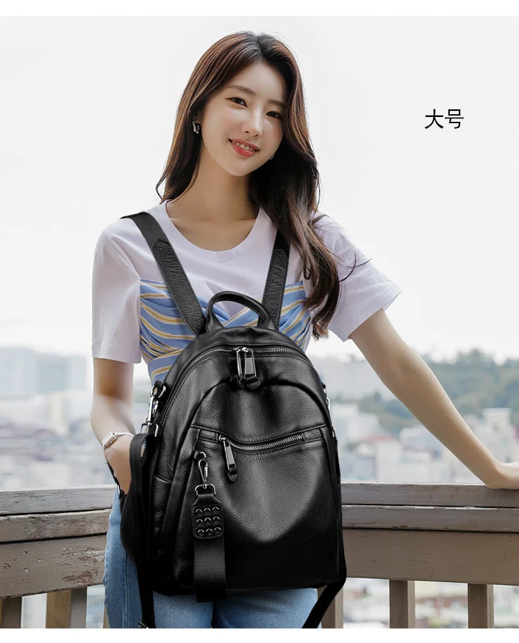 Genuine Leather Women's Backpack Fashion and Elegant Bag Soft Leather Solid Backpack Zipper Comfortable Bag For Ladies Designer