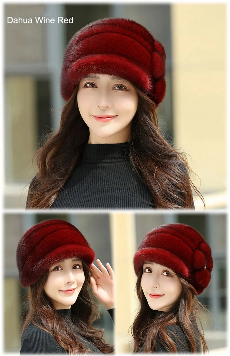 Russian Fur Hat Winter Warm Natural Mink Fur Hats for Women Classic Luxury Caps Earflap Christmas Hat Luxury Lady Real Mink Hat