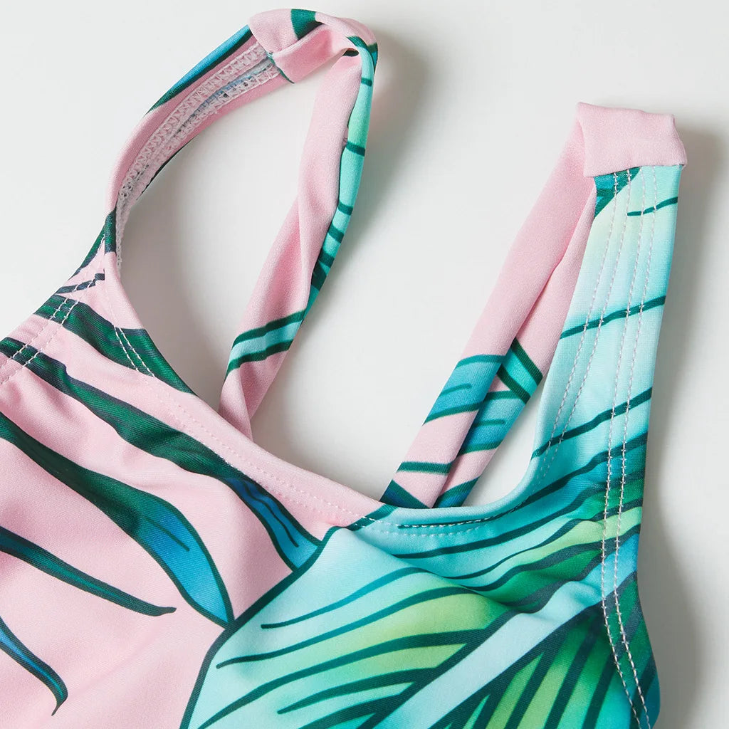 Fashion Family Swimsuit Set for Girls Boys Dad Mom Matching Clothing Outfits Mommy and Me Daughter Son Leaf Print Beach Swimming