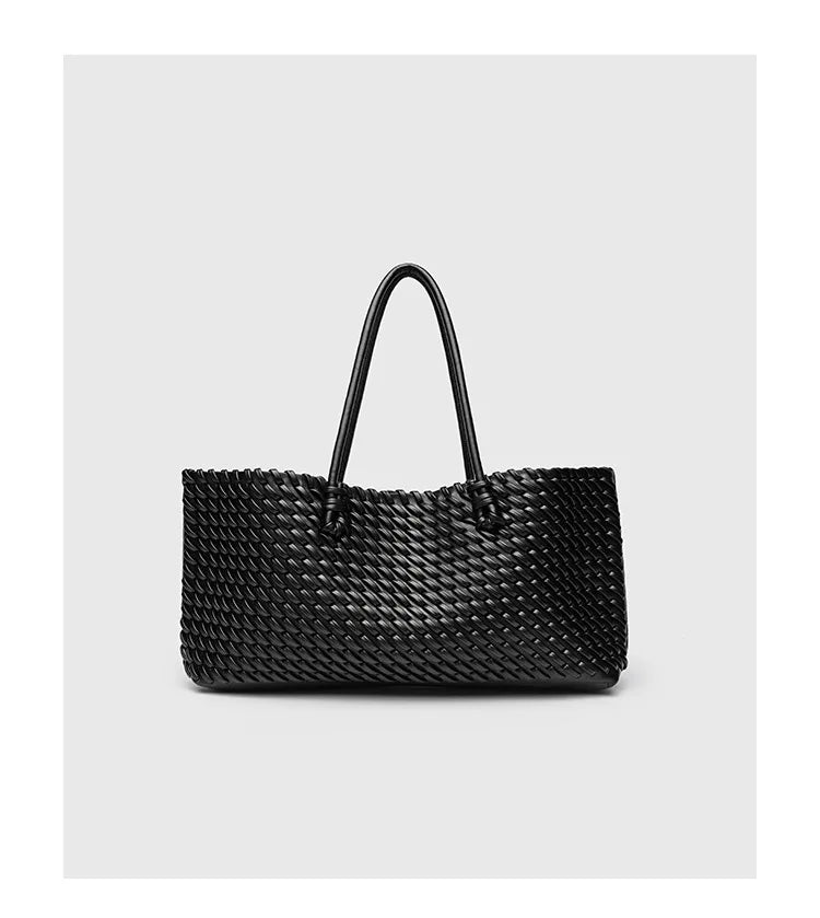 2025 New Women's Large Capacity Shopping Bag Tote Basket Woven Single Shoulder Fashion High End Handbag PU Leather Crossbody