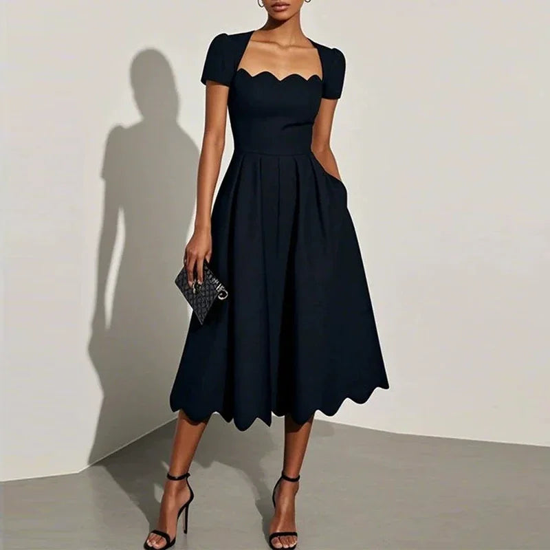 Women’s Floral Print Bohemian Short-Sleeve Dress – Elegant High-Waisted A-Line Maxi Dress for Office or Vacation