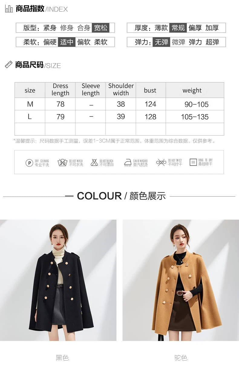 Ladies’ 100% Cashmere Double-Sided Long Jacket – Thick Classic Business Coat for Autumn & Winter