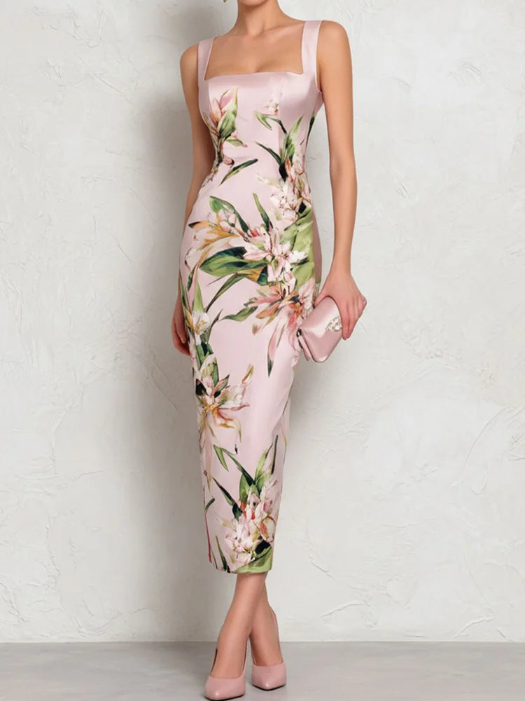 Square Collar Backless Printed A-Line Summer Dress