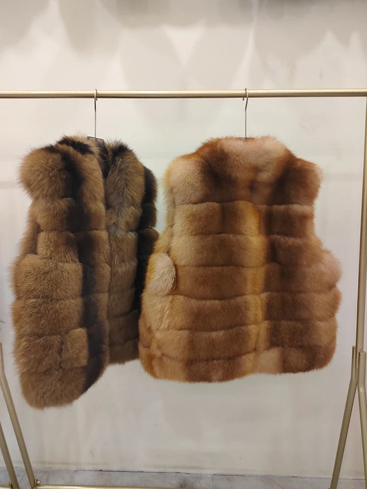 Women’s Luxury Natural Fox Fur Vest – Thick Real Fur Waistcoat for Autumn & Winter, Warm Elegant Outerwear