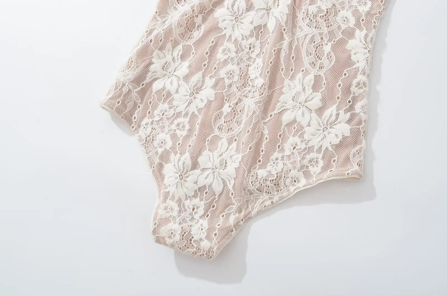 Sexy Sheer Lace Backless Spaghetti Strap Bodysuit with Lining – Slim Fit Tight Short Romper for Women