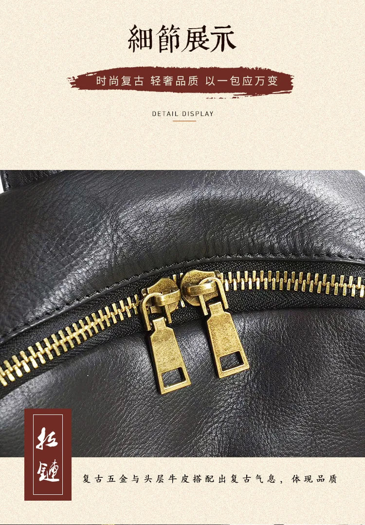 Highend Vintage A4 Coffee Yellow Brown Black Full Grain Genuine Leather Women Backpack Cowhide Girl Travel Bag