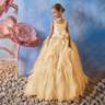 Flower Pleat Square Neck Sleeveless Communion Dress For Girl Floor Len –  HER SHOP