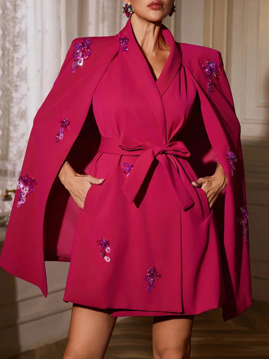 Luxury Patchwork Sequined Women’s Coat – Lapel Open-Stitch Slim Fit Fashion Outerwear