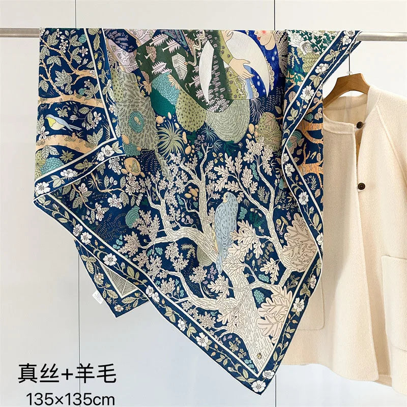 Large Square Wool Scarves Wraps Shawl for Winter Keep Warm 130x130cm