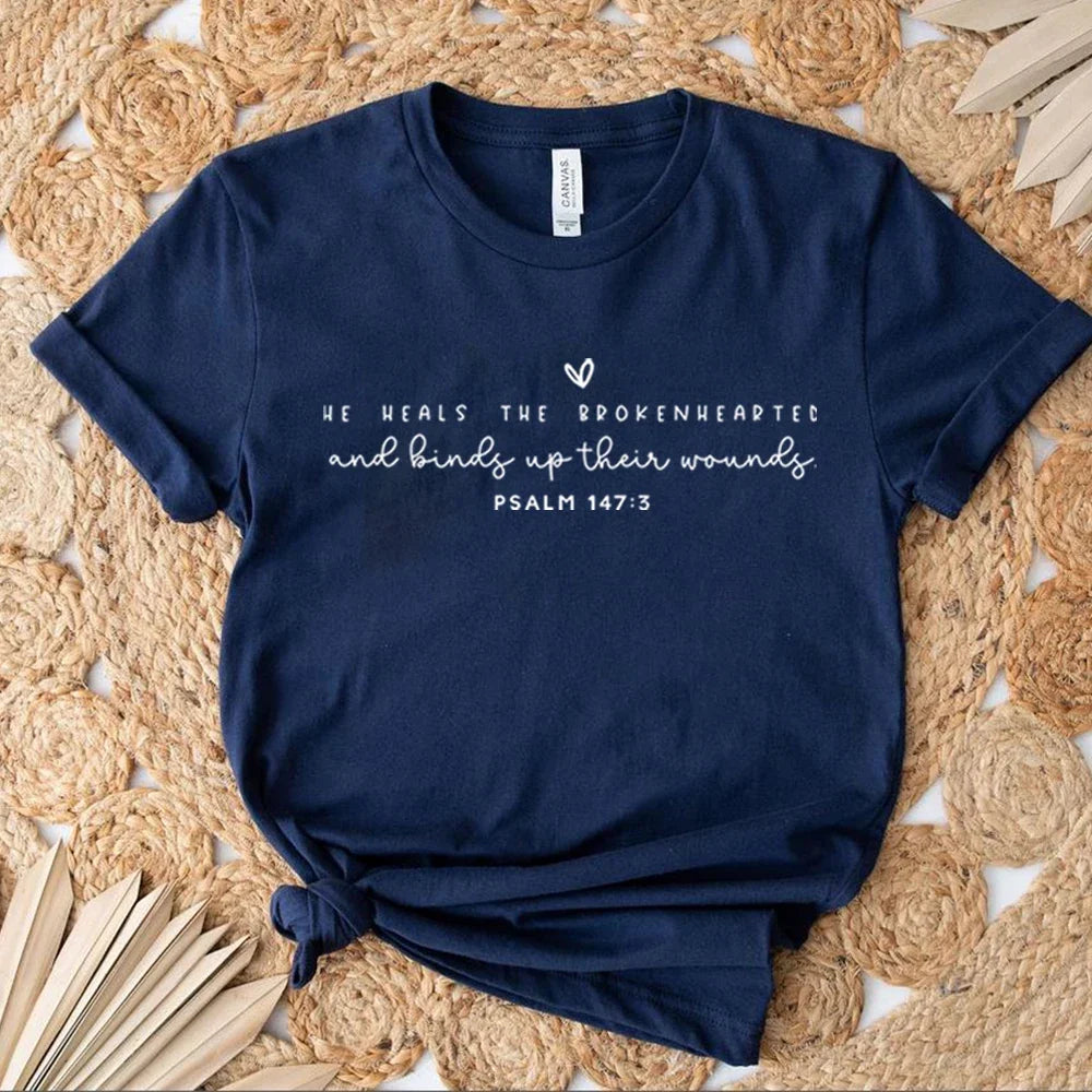 He Heals the Brokenhearted Christian Graphic Tee