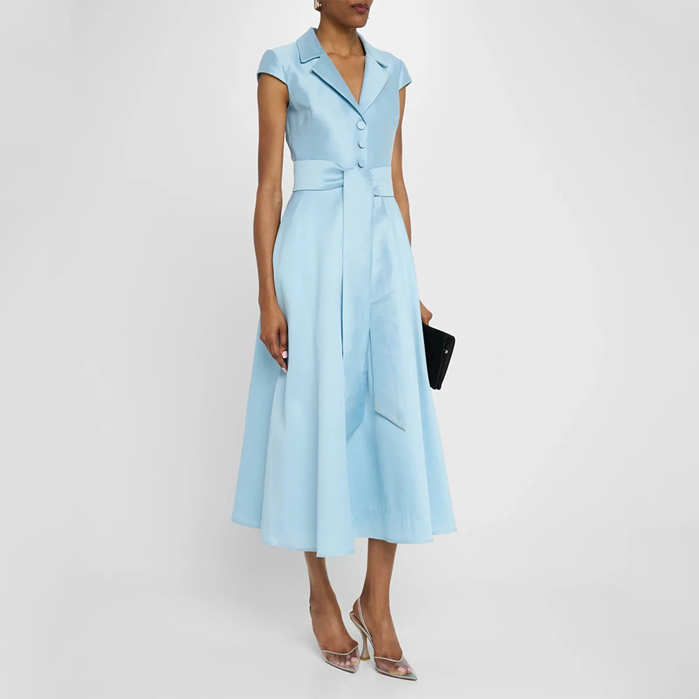 V-Neck Satin A-Line Tea-Length Cocktail Dress - Ivory - US Size 2 - HER SHOP