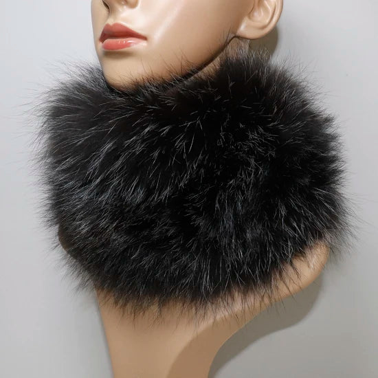Women's Real Fox Fur Ring Scarf & Headband– Luxury Winter Neck Warmer Muffler, 100% Natural Fur with Good Elastic