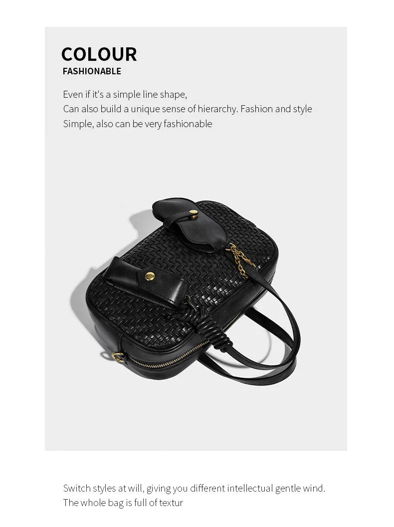 Women's Boston Bag 2025 Fall Winter New Woven Bowling Bag Unique Design Handheld Pack Trendy Light Luxury PU Leather Handbag