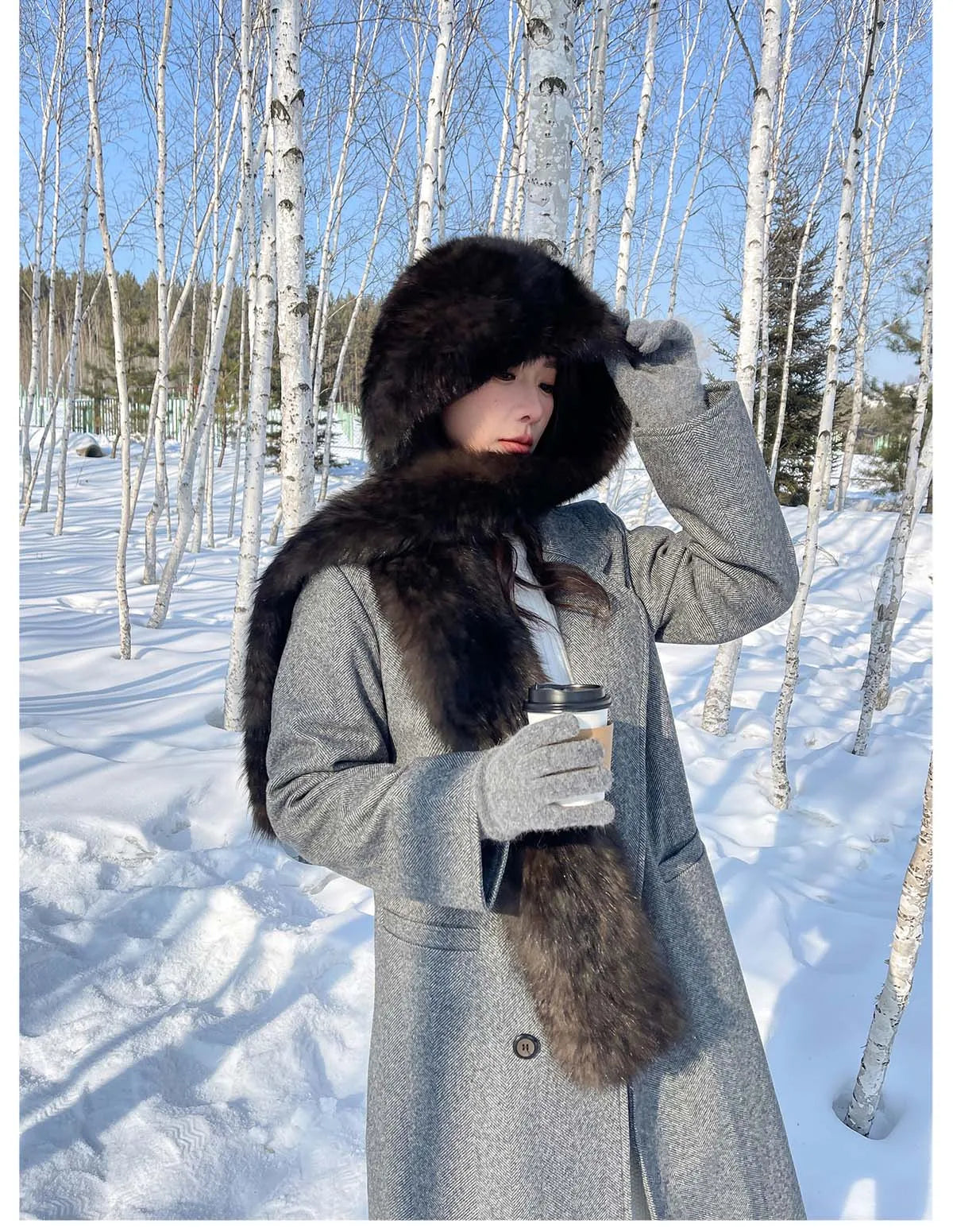 2025 Lady Real Sable Fur Hat Scarf Winter Warm Fluffy 100% Natural Sable Fur Hat Scarves Women Knitted Genuine Fur Cap Shawl