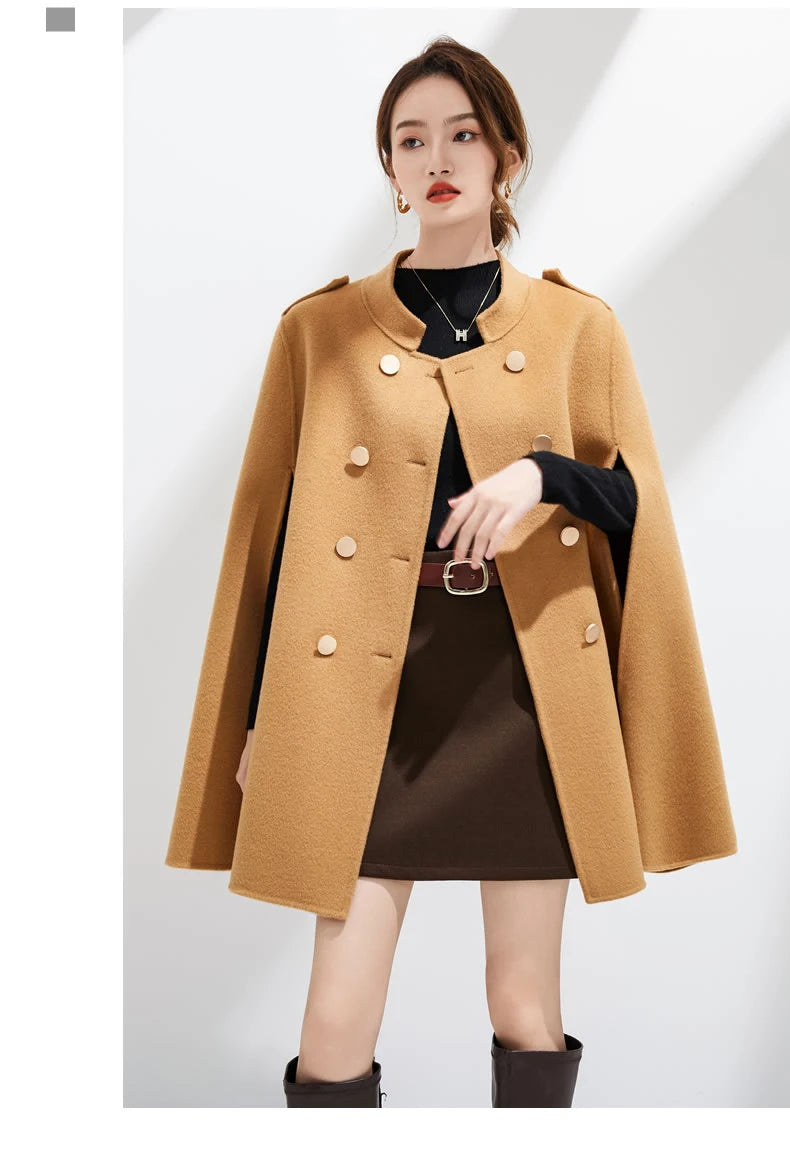 Ladies’ 100% Cashmere Double-Sided Long Jacket – Thick Classic Business Coat for Autumn & Winter