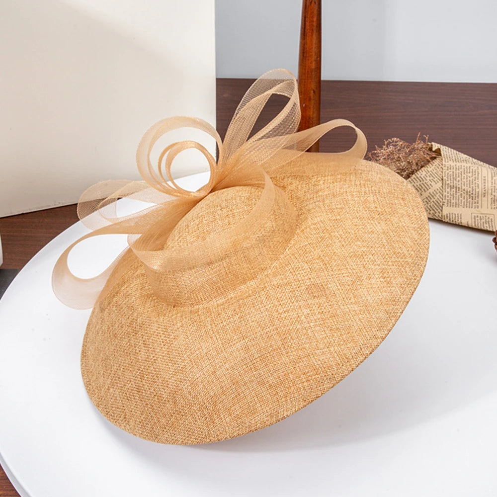 Retro Bridal Wide Brim Fascinator Hat for Women – Wedding, Cocktail, Tea Party, Church & Derby Hat with Gauze Bowknot
