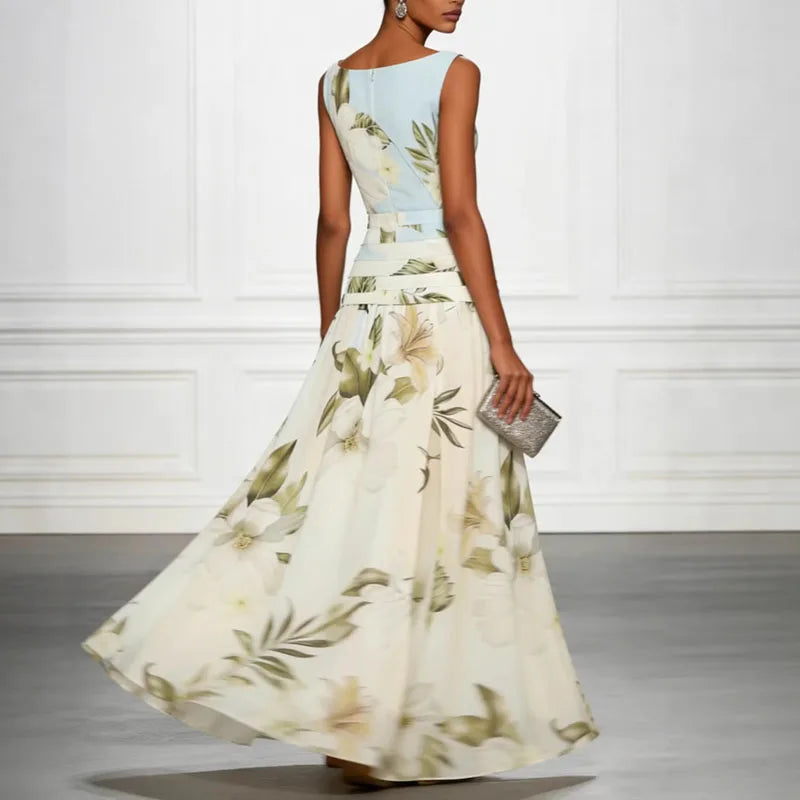 Women's Floral Print Maxi Dress – Sleeveless Slim-Fit A-Line Evening Party Dress