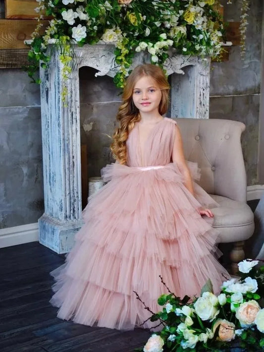 Elegant Pink Ruffled Mesh Tutu Dress for Mom and Daughter – Sleeveless Matching Outfits for Birthday Party, Prom, or Christmas Photoshoot - HER SHOP