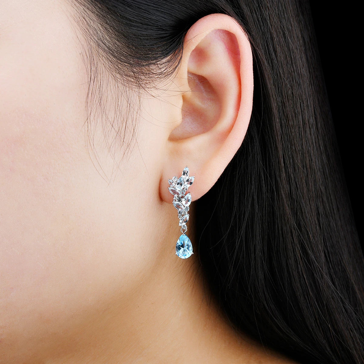 Natural Sky Blue Topaz Sterling Silver Stud Earring 5.8 Carats Genuine Topaz Gemstone Women Elegant Fine Jewelrys Birthday Gifts