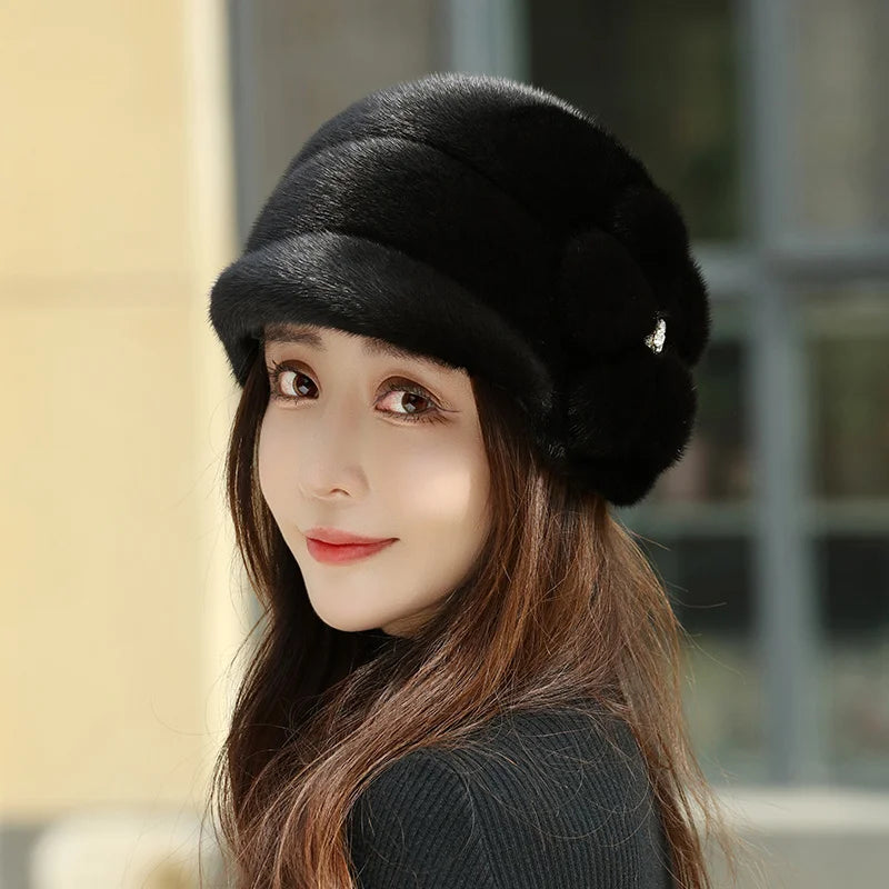 Russian Fur Hat Winter Warm Natural Mink Fur Hats for Women Classic Luxury Caps Earflap Christmas Hat Luxury Lady Real Mink Hat