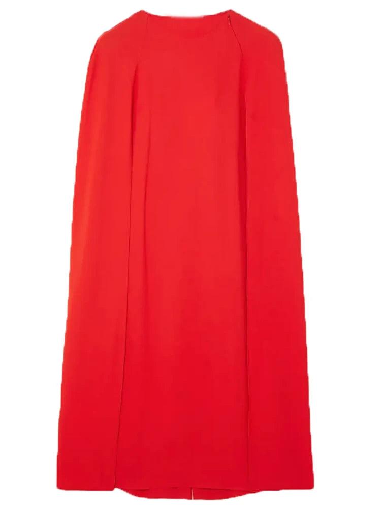 Chic Red O-Neck Evening Dress with Cape Sleeves – Perfect for Christmas Parties and Festive Celebrations