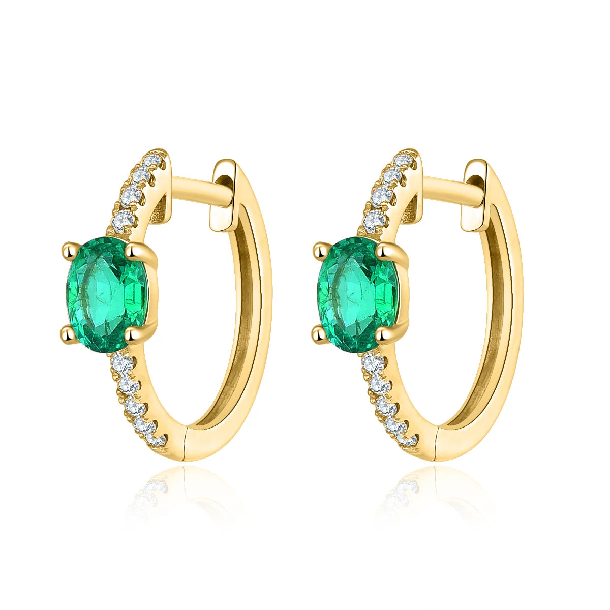 Solid 18K Rose Gold Earrings - 0.6 Carat Natural Emerald, 0.182 Carat Diamond Jewelry for Women