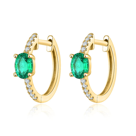 Solid 18K Rose Gold Earrings - 0.6 Carat Natural Emerald, 0.182 Carat Diamond Jewelry for Women - HER SHOP