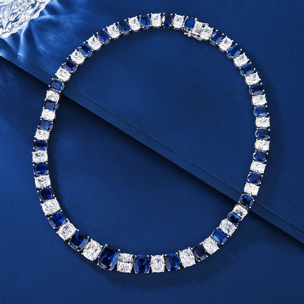 Luxury 925 Sterling Silver Necklace with Sapphire & High-Carbon Diamond Accents