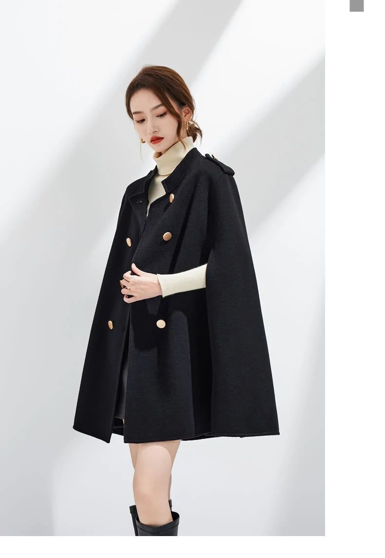 Ladies’ 100% Cashmere Double-Sided Long Jacket – Thick Classic Business Coat for Autumn & Winter