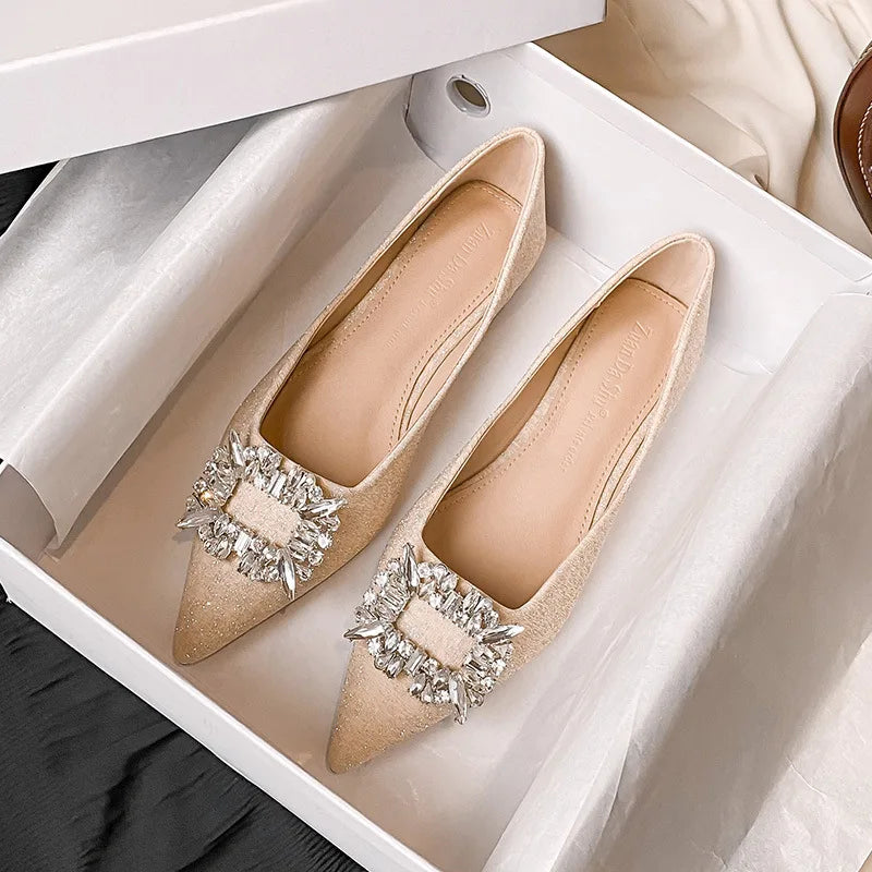 Square Crystal Buckle Ballet Flats for Women - Wedding Shoes