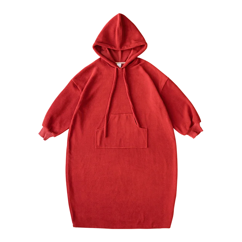 IMAKOKONI original design autumn winter long sleeve hooded solid color pocket casual fashion plus fleece hoodie women 234356