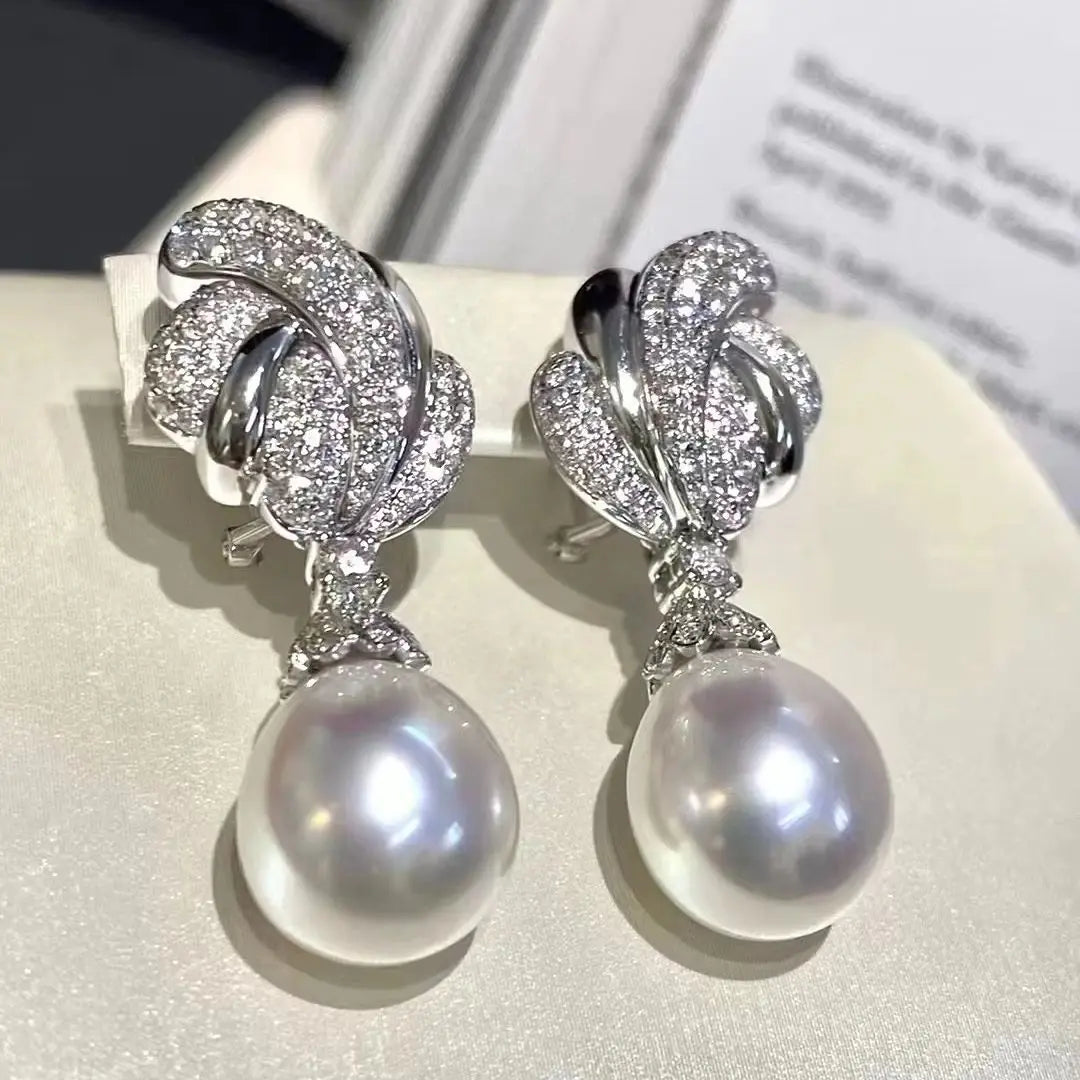 925 Sterling Silver Round 10-11mm Natural Freshwater White Pearl Drop Dangle Earrings  Women's Holiday Gift - HER SHOP
