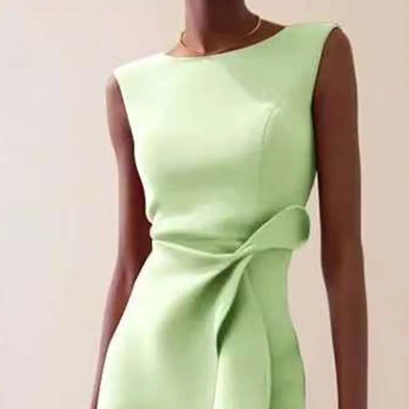 Women’s Sleeveless Ruffle A-Line Maxi Dress – Elegant O-Neck Irregular Hem Party, Evening, and Vacation Dress with Hollow-Out Detail