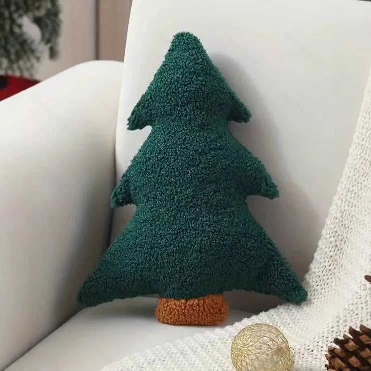 Christmas Tree Plush Pillow Festive Holiday Throw Cushion for Sofa or Bed, Soft Xmas Décor & Cute Gift for Kids, Green/Red - HER SHOP